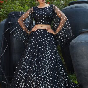 Black Festive Wear Lehenga Choli Ensemble with Fancy Dupatta