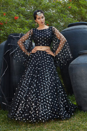 Black Festive Wear Lehenga Choli Ensemble with Fancy Dupatta