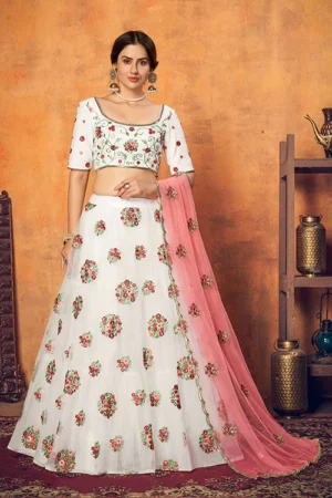 White Elegance: Net Fabric Lehenga Choli - BUYON