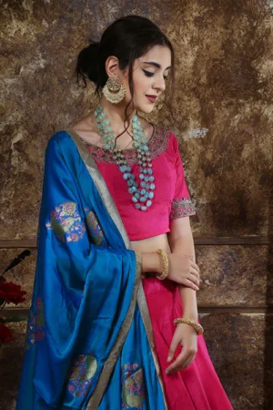 Elegant Hand Work Choli with Sleek Plain Lehenga Set - BUYON