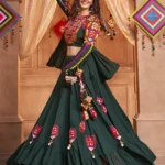 Green Viscose Rayon Embroidered Mirror Work Navratri Festival Chaniya Choli Collection