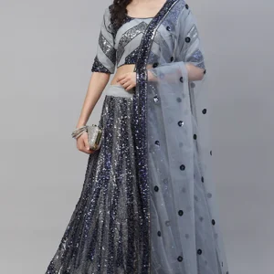 Grey Sequins Embroidered Lehenga Choli Set with Dupatta - Buyon