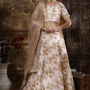 Peach Silk Chic: Stylish Indian Lehenga Choli Set - BUYON