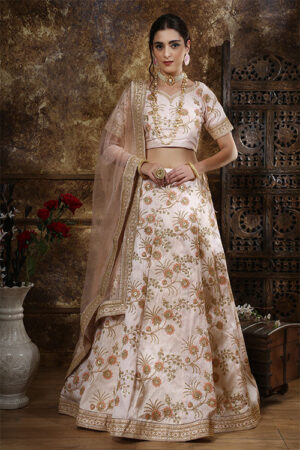 Peach Silk Chic: Stylish Indian Lehenga Choli Set - BUYON