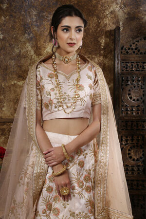 Peach Silk Chic: Stylish Indian Lehenga Choli Set - BUYON