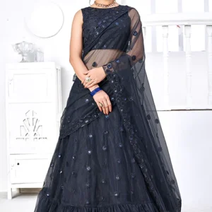 Navy Net Fabric Wedding Guest Lehenga Choli Set - Buyon