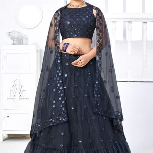 Navy Net Fabric Wedding Guest Lehenga Choli Set - Buyon