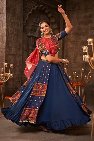 Blue Thread Embroidered Chaniya Choli for Indian - BUYON