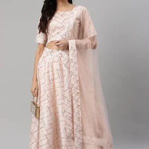 Embroidered Peach Silk Lehenga with Dupatta - BUYON