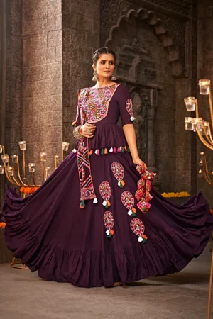 Purple Thread Embroidered Designer Lehenga - BUYON