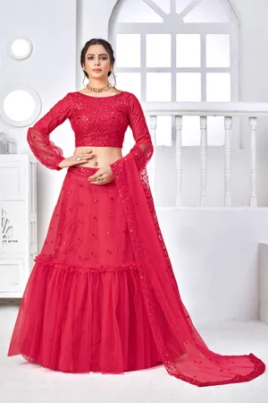 Rani Pink Stylish Net Lehenga Choli - BUYON