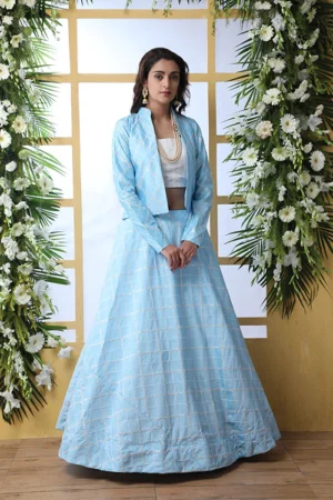 Koti Style Lehenga Choli Collection in Sky Blue - Buyon