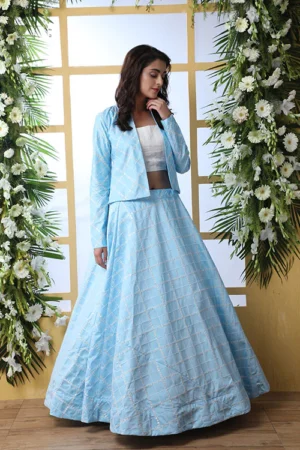 Koti Style Lehenga Choli Collection in Sky Blue - Buyon