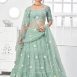 Sparkling Turquoise Green Net Thread Lehenga Set - BUYON