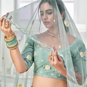 Sparkling Turquoise Green Net Thread Lehenga Set - BUYON