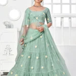 Sparkling Turquoise Green Net Thread Lehenga Set - BUYON