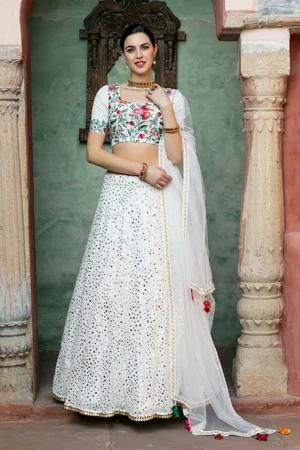 Ivory Sequins Bliss: White Lehenga Choli Collection - BUYON