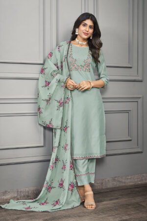 Green Cotton Silk With Organza Embroidery Salwar Kameez