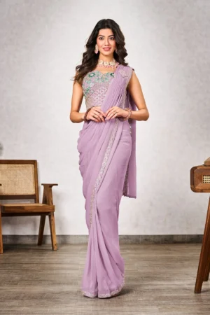 Georgette Sequins Embellished Saree With Blouse - BUYON