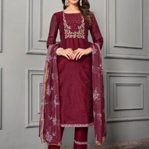 Maroon Cotton Silk With Organza Embroidery Salwar Kameez