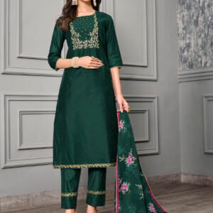 Cotton Silk With Organza Embroidery Green Salwar Kameez