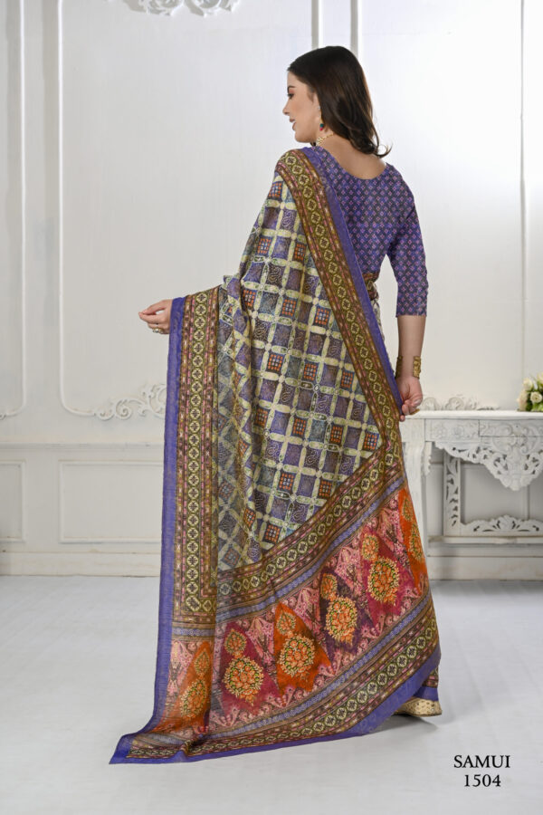 Premium Natural Silk High Definition Jacquard Zari Digital Printed Blouse With Saree