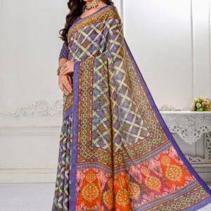 Premium Natural Silk High Definition Jacquard Zari Digital Printed Blouse With Saree