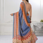 Premium Natural Silk High Definition Jacquard Zari Digital Printed Blouse With Saree - Blue