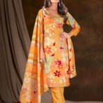 Muslin Digital Print Handwork Embroidery Sequence Work Salwar Kameez - Yellow