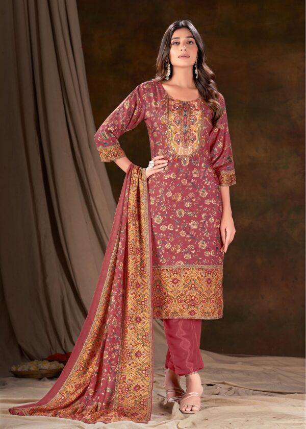 Women Muslin Digital Print Handwork Embroidery Sequence Work Salwar Kameez - Maroon