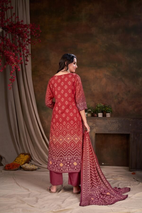 Women Muslin Digital Print Handwork Embroidery Sequence Work Salwar Kameez - Red