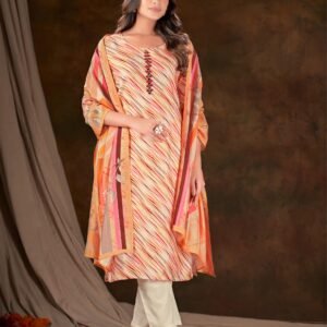 Women Muslin Digital Print Handwork Embroidery Sequence Work Salwar Kameez - Cream