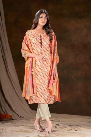 Women Muslin Digital Print Handwork Embroidery Sequence Work Salwar Kameez - Cream