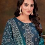 Women Muslin Digital Print Handwork Embroidery Sequence Work Salwar Kameez - Navy Blue