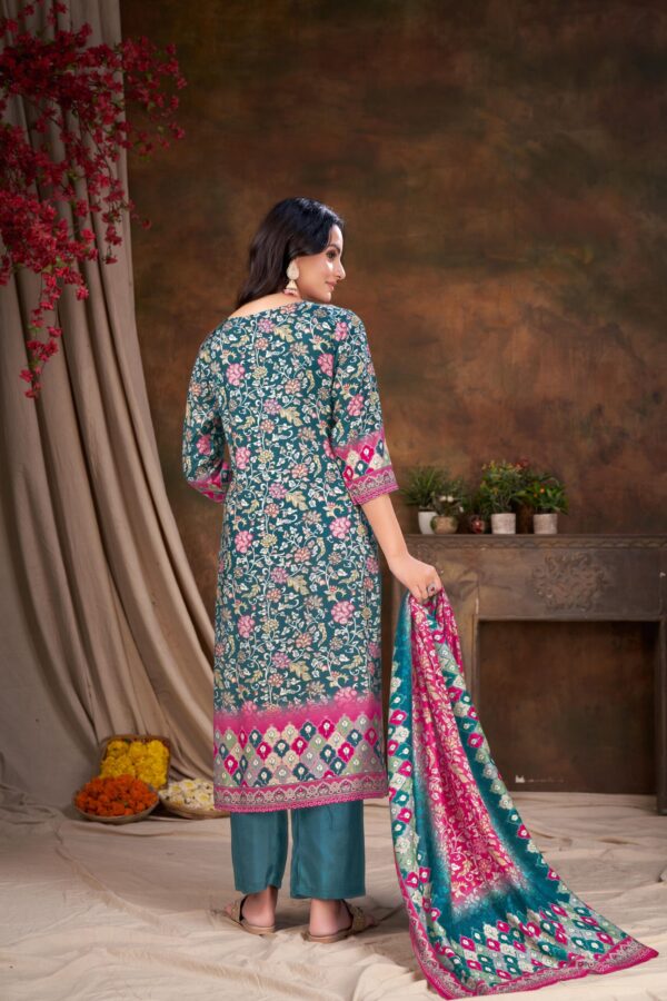 Women Muslin Digital Print Embroidery Sequence With Hand Work Salwar Kameez With Dupatta - Rani