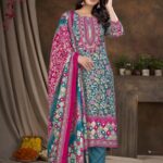 Women Muslin Digital Print Embroidery Sequence With Hand Work Salwar Kameez With Dupatta - Rani