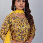 Women Muslin Digital Print Handwork Embroidery Sequence Work Salwar Kameez - Yellow