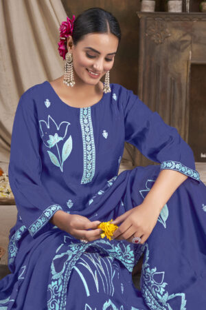 Viscose And Jacquard Butta Zari Embroidered Salwar Kameez - Blue