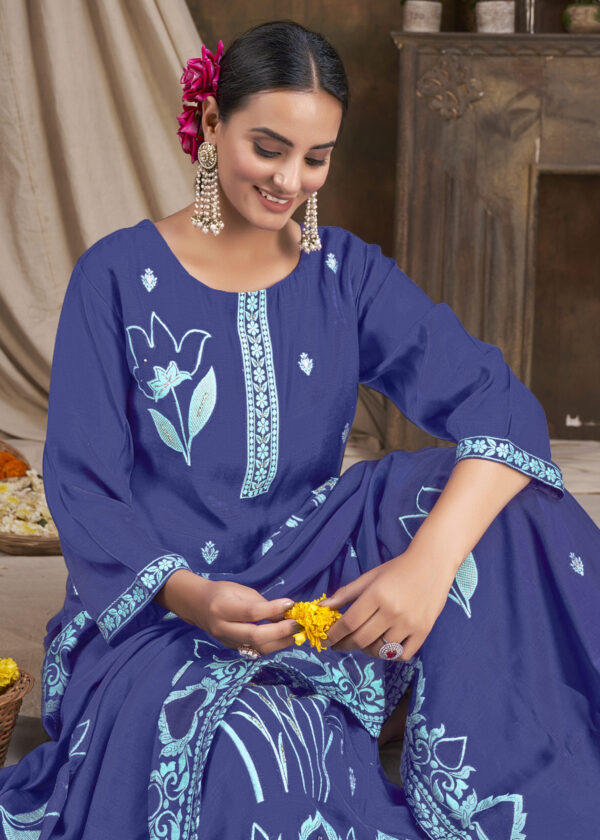 Viscose And Jacquard Butta Zari Embroidered Salwar Kameez - Blue