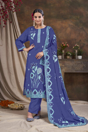 Viscose And Jacquard Butta Zari Embroidered Salwar Kameez - Blue