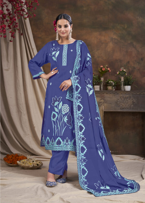 Viscose And Jacquard Butta Zari Embroidered Salwar Kameez - Blue