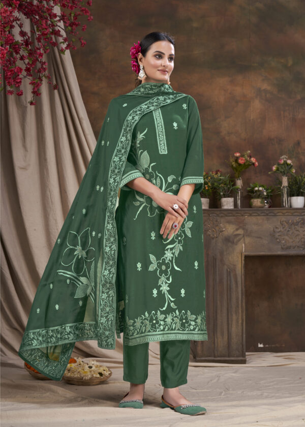 Women Viscose And Jacquard Butta Zari Embroidered Salwar Kameez - Green