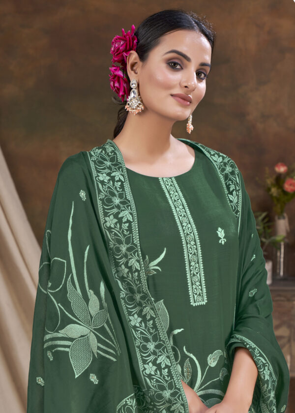 Women Viscose And Jacquard Butta Zari Embroidered Salwar Kameez - Green