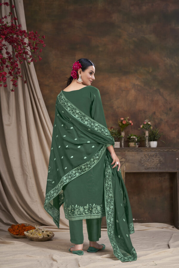 Women Viscose And Jacquard Butta Zari Embroidered Salwar Kameez - Green