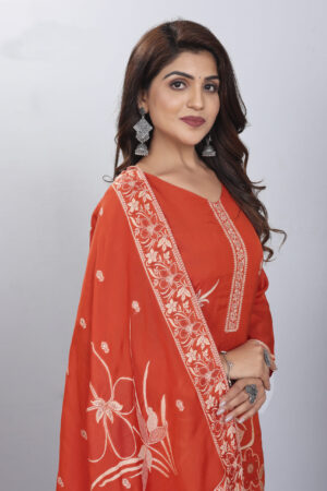 Women Viscose And Jacquard Butta Zari Embroidered Salwar Kameez - Orange