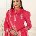 Jacquard Butta Zari Embroidered Salwar Kameez - Red