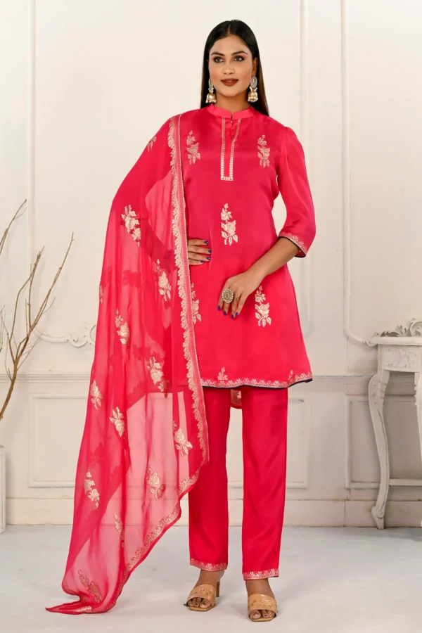 Jacquard Butta Zari Embroidered Salwar Kameez - Red