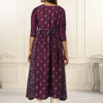 Wine Cotton With Handprint Embroidered Kurtis - BUYON