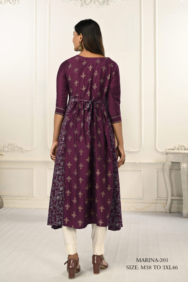 Wine Cotton With Handprint Embroidered Kurtis - BUYON