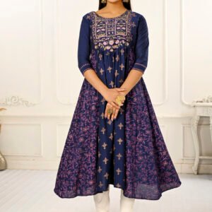 Purple Cotton With Handprint Embroidered Kurtis - BUYON